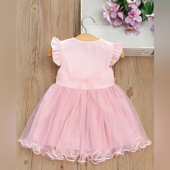 Baby Girls Cute Unicorn Graphic Design Mesh Short Sleeve Dress Clothes - Picture 2 of 8